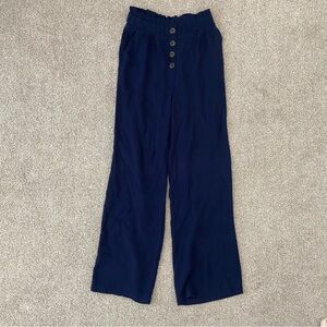 Navy Wide-Leg Pants with Button Detail